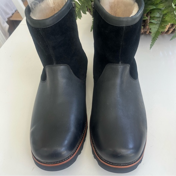 UGG NWOT HENDREN TL WP BLACK LEATHER BOOTS MID SIDE ZIP WOOL LINING MENS 17 - Picture 5 of 14
